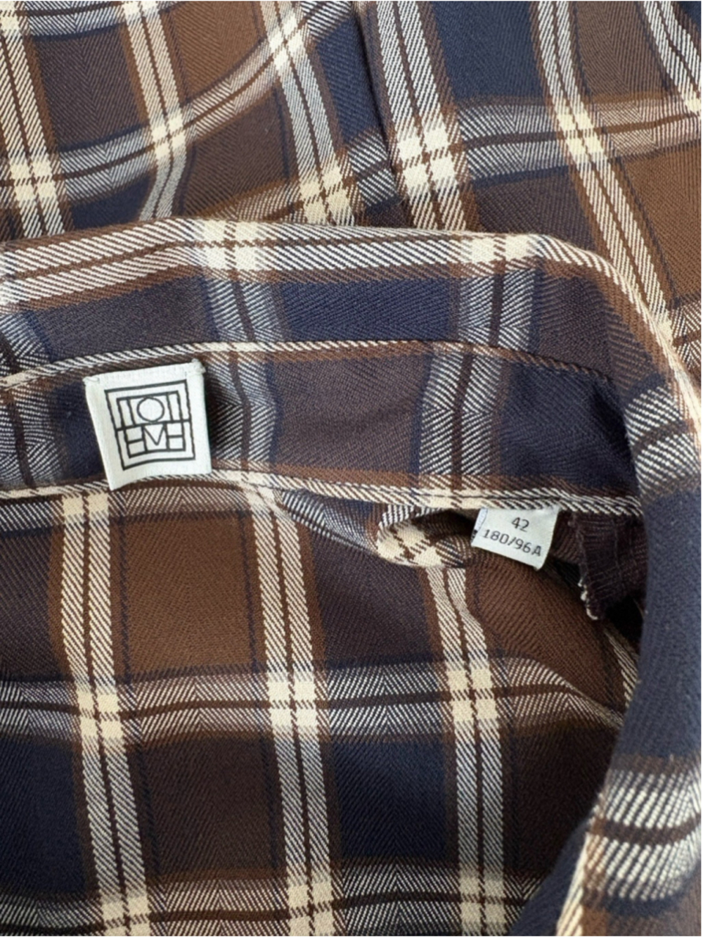 TOTEME Kimono Sleeve Poplin Shirt Tailored Plaid Brown Navy Check EU 42 NWOT - Picture 11 of 13